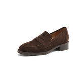 KYLETHOMASW  -  Kid Suede Penny Loafers Women Handmade Autumn Winter Casual Shoes Ladies Leisure Slip-on Creeper Flats Brown Size 34-43
