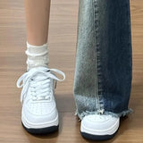 KYLETHOMASW  -  New Spring/autumn White Shoes Lace-up Casual Shoes with Round Toes Fashionable Comfortable Trendy Breathable Walking Sneakers