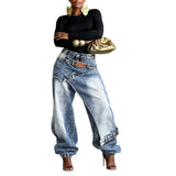 KYLETHOMASW  -  Women Creative Jeans New Arrival Layering Streetwear Denim Pants Solid Color Wide Leg Long Denim Trousers Loose Fit Jeans
