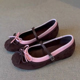 KYLETHOMASW  -  Sweet Bowknot Decoration Ballet Flats Women Autumn Round Toe Suede Patchwork Mary Jane Shoes Comfortable Soft Sole Casual Shoes