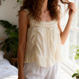 KYLETHOMASW  -  Women Chiffon Y2k Boho Ruffle Crop Tank Top Chic Drawstring Ruch Frilly Square Neck Vest Flowy Peplum Babydoll Shirt Cami Tops