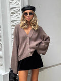 KYLETHOMASW  -  Solid V Neck Single Breasted Knit Cardigan Pocket Front Drop Shoulder 2025 Autumn Casual Women Coat Daily Cozy Chic Lady Sweater