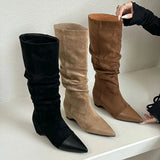 KYLETHOMASW  -  Brown Brand Women Long Boots Fashion Pointed Toe Slip On Ladies Elegant Knee-high Boots Square heel Outdoor Dress Pumps