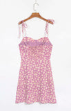 KYLETHOMASW  -  Retro Daisy Flower Print Bandage Spaghetti Strap Dress Retro Sexy Women Slim Bow Lacing Up Sling Dresses Holiday Robe