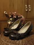 KYLETHOMASW  -  French Butterfly Knot Retro round Head High Heels Women's Autumn New Coarse Heel Versatile Commuting Outdoor Wear Low Cut