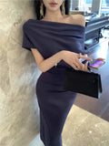 KYLETHOMASW  -  Skew Collar Long Dresses Solid Spring Summer Elegant Sexy Vestidos Mujer Korean Fashion Bodycon Dress Women