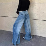 KYLETHOMASW  -  Women Y2K Street Creative Denim Jeans Arrival Layering Solid Color Wide Leg Long Denim Trousers Loose Fit Ladies Casual Pants