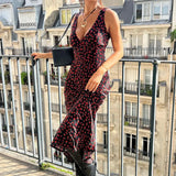 KYLETHOMASW  -  French Style Floral Print Long Dress for Holiday Party Vintage Deep V-neck  Sundress Sexy Slim-fit Straight Tank Robe