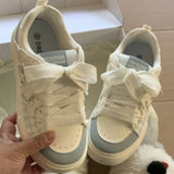 KYLETHOMASW  -  New Women Blue Plaid Patchwork Thick Platform Sneakers Lace Up Non Slip Casual Board Shoes Kawaii All Match Daily Footwear