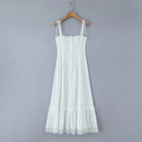 KYLETHOMASW  -  Women Lace Spliced White Spaghetti Straps Long Dress Sexy Elegant Holiday Party Summer Dress Maxi Robe