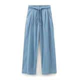 KYLETHOMASW  -  With Belt Casual Blue Loose Jeans Wide Leg Pants Women Minimalist And Fashionable Sky Trousers Women
