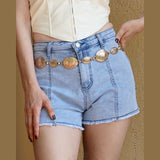 KYLETHOMASW  -  Vintage Women Contrast Five-point Star Patchwork Denim Flared Pants Baggy Dragging Jeans Trousers Chic Elegant Casual Short Pant