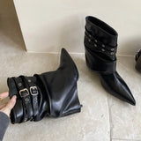 KYLETHOMASW  -  High-Quality Soft Leather Ankle Boots Women Sexy Pointed Toe Metal Buckle Design Modern Boots Fall Winter Comfortable Women Shoe
