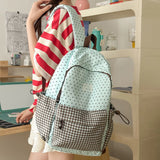 KYLETHOMASW  -  Cute Patchwork Student Book Backpack Ladies Lace Bow Decor Multi Pocket Daily Travel Shoulder Bag Women Fashion Back Packs