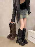 KYLETHOMASW  -  Autumn Women's Knee High Boots Western Round Toe Long Boots Women Western Shoes Chunky Heel Platform Women