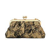 KYLETHOMASW  -  Vintage Lace Kiss Lock Clutch Bag Women Gold Metal Frame Chain Strap Evening Wedding Party Elegant Mini Shoulder Hand Purse