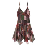 KYLETHOMASW  -  Vintage Patchwork Print Holiday Summer Sling Mini Dress Women Sexy V Neck A-line Holiday Sundress Female Vestidos