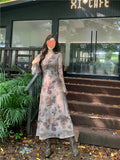 KYLETHOMASW  -  Retro Printed V-neck Kink Dress for Women in Spring and Autumn Slim Temperament Seaside Vacation Atmosphere