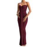 KYLETHOMASW  -  Autumn New Women's Pleated Green Design Temperament Slim Fit Solid Color Strapless Dress