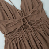 KYLETHOMASW  -  Summer New Suspender Deep V Strap Ruffle Edge High Waist Solid Color Dress