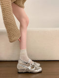 KYLETHOMASW  -  French-style Silver Polka Dot Mesh Mary Jane Shoes New Summer Hidden-heel Stunning Ballet Flats