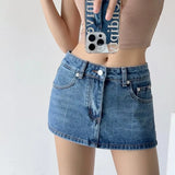 KYLETHOMASW  -  Y2k Denim Mini Skirt for Women Summer 2024 Sexy Vintage Low Waist Slim Micro Jeans Skirt Korean Style Skort Streetwear
