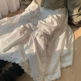 KYLTHOMASW  -  Korean Retro Lace Splicing Loose Mid-length Skirt Women 2024 Spring New High Waist Hollow Solid Color Casual A-line Skirt