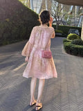 KYLETHOMASW  -  French Floral Spring Summer Style Pink Print Age Reducing Loose Oversized Sweet Temperament Vacation Long Sleeved Dress