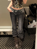 KYLETHOMASW  -  American Vintage Plus Size Low Waist Flared Jeans for Women Distressed Slim Fit Millennium Hot Girl Aesthetic Long Denim Pants