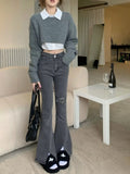 KYLETHOMASW  -  Autumn Split Pants Women Small Flared Design Black Gray High Waist Slimming Micro Flared Jeans New Style