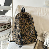 KYLETHOMASW  -  Women's Leopard Print Canvas Backpack Drawstring Decor Adjustable Strap Casual Daily School Travel Bag New Trend Back Pack