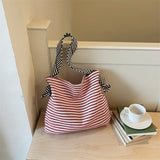 KYLETHOMASW  -  Korean Canvas Women Shoulder Bag Female Student Tote Shopper Bag Stripe Large Fashion Ladies Hand Bags Girl Woman Handbags