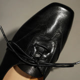 KYLETHOMASW  -  Women's genuine leather patchwork square toe lace-up flats loafers high quality soft comfortable casual female daily shoes woman
