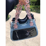 Kylethomasw Pink Women's Bag Y2k Star Chain Underarm Bag New  Fashion Cool Dark Harajuku Style Denim Bag Tote Bag Purses Handbags Baguett
