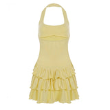 KYLETHOMASW  -  Fashion Sweet Slim Fit Solid Elegant Women Halter Dresses Summer Short Simple Causal Cake Frock Backless