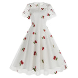 KYLETHOMASW  -  New Retro Pink Strawberry Mesh Elegant Birthday Long Dress 50s Women Flare Sleeve Summer Luxury Prom Evening Party Dresses
