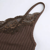 KYLETHOMASW  -  Lace lace patchwork groove strip deep V-neck small suspender new women's revealing navel sexy slim fit vest