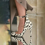 KYLETHOMASW  -  Sexy Cow Print Sandals Round-Toed Blue Patent Leather Shallow High Heels One-Strap Single-Heeled Women's Shoes Sandalias Mujer