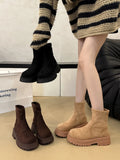 KYLETHOMASW  -  Women Chelsea Ankle Boots Autumn 2025 Suede Snow Short Botas Platform Mid Heels Women Shoes Designer Brand Casual Sport Boots
