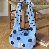 KYLETHOMASW  -  Sweet Cute Blue Stripe Tote Bag Women Polka Dot Bow Large Capacity Shoulder Bag Ladies Lightweight Daily Foldable Shopping Bag