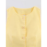 KYLETHOMASW  -  Women Front Button O Neck Sleeveless Yellow Vest Casual Summer Tank Top