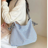 KYLETHOMASW  -  Korean Canvas Women Shoulder Bag Female Student Tote Shopper Bag Stripe Large Fashion Ladies Hand Bags Girl Woman Handbags