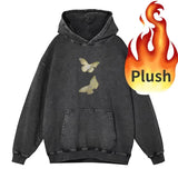 Kylethomasw Butterflies Print Black Hoodie Women Streetwear Harajuku Oversized Pullover Sweatshirts Maillard Reaction Cotton Clothes