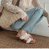 KYLETHOMASW  -  Vintage Braided Belt Buckle Open Toe Wedges Women's Summer New Square-toed High-heeled Slippers