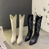 KYLETHOMASW  -  Winter New Fashion Western Cowboy Boots Women Pointed Toe High Heel Shoes Ladies Embroidery Chelsea Boots Zapatos Mujer