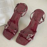 KYLETHOMASW  -  Wine Red Footwear New In Women Heeled Sandals Shoes 2025 Female Fashion Buckle Ladies High Heels Sandals Pumps Shoes Big Size