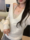 KYLETHOMASW  -  Casual Fashion Fake Two Piece Halter Long Sleeve All Match Temperament Knitted Pullovers