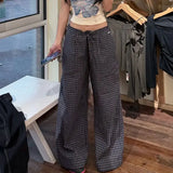 KYLETHOMASW  -  Summer Hot Retro American Lazy Style Straight Tube Loose Mid Low Waist Drawstring Plaid Casual Pants Women