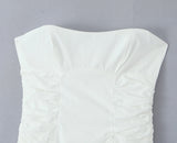 KYLETHOMASW  -  Sexy White Slash Collar Backless Midi Long Strapless Dress Women Pleated Folded Low Waist Pleated Ruched Hem Swing Party Robe