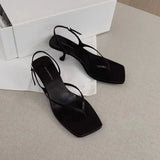 KYLETHOMASW  -  Retro Square Toe Clip Toe Sandals Kitten Heel Back Strap Brown Solid Concise French Style Sexy Fashion Women Shoes Summer Casual